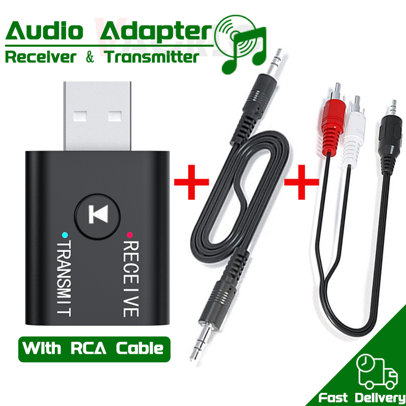 Receptor y transmisor de Audio con Bluetooth 5,0, conector AUX de 3,5mm, RCA, USB, Dongle, adaptador inalámbrico estéreo para TV, Kit de coche, altavoz y auriculares: Rojo