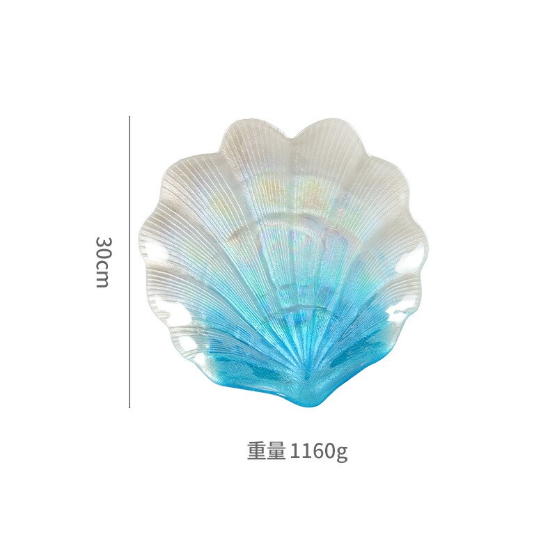 Colorful glass plate sea shell fruit plate European tray snack plate dessert tray cute plates cake plate fruit plate: Colorful L