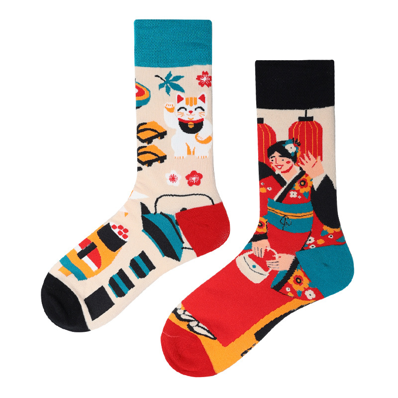 Nueva AB asimétrico Pato Mandarín calcetines para hombres y mujeres de dibujos animados divertido lindo Animal medio alto calcetines de algodón de tubo
