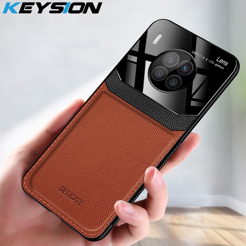 Keysion Case Voor Honor 50 Lite Pu Lederen Spiegel Gehard Glas Schokbestendig Telefoon Back Cover Voor Huawei Nova 8i