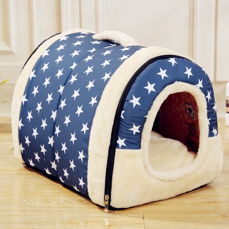 Hund varmt hus aftageligt vaskbart kæledyr hundehus til kat foldbar soveseng lille hvalp top foldbart hus: Hvid stjerne / 60 x 45 x 45cm