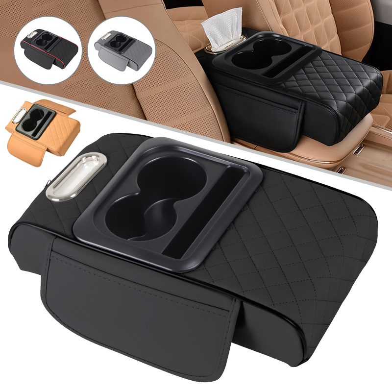 Opbergdoos voor auto-armsteun, organisator voor middenconsole voor auto's, verhogingskussen voor armleuning met bekerhouder, opbergdoos voor armleuning