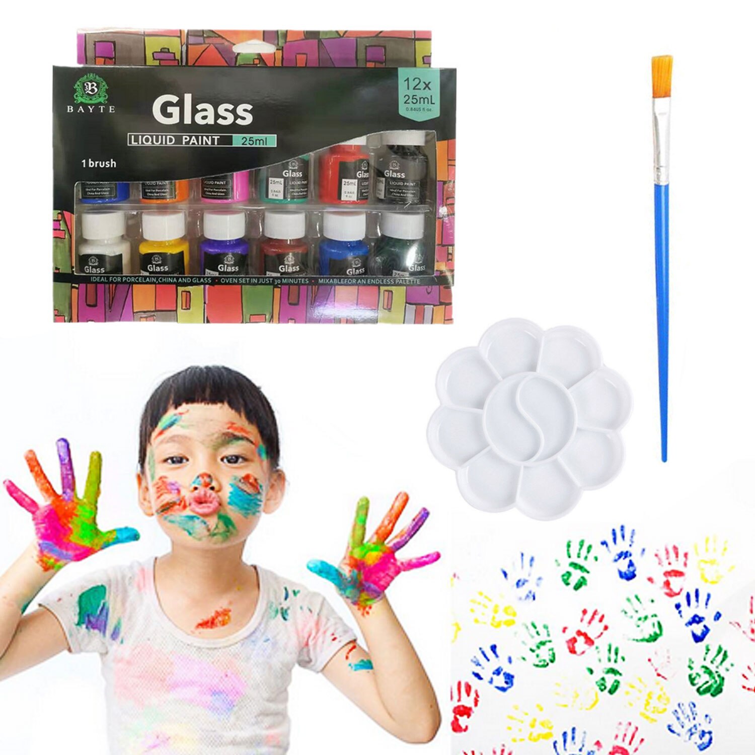 12pcs 25ml Glass Liquid Paint with 1 Painting Brush 1 Palette for Beginners Students DIY Drawing Art Crafts Projects