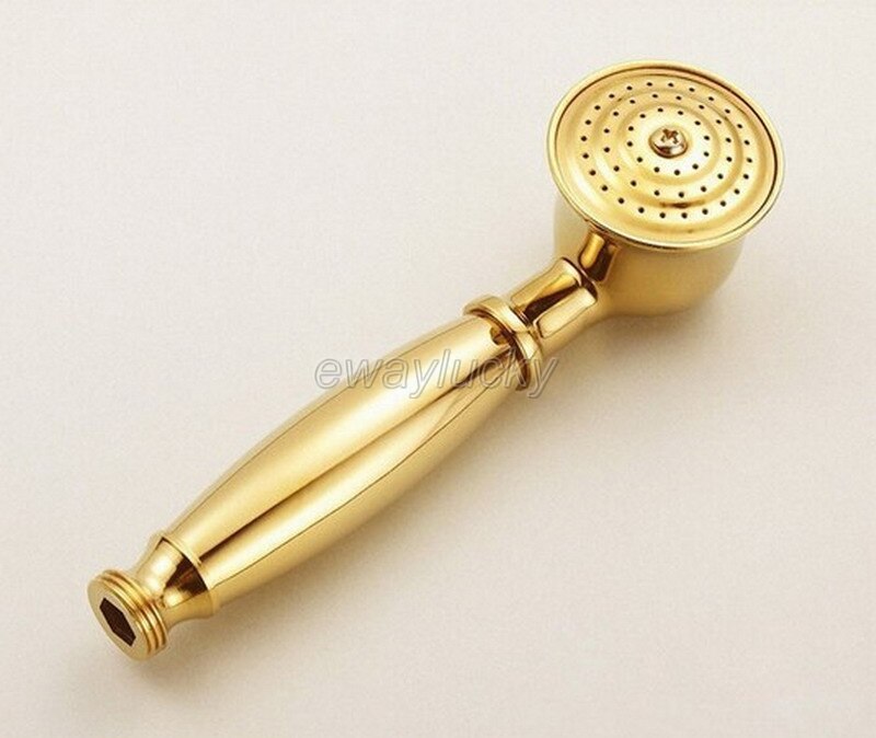 Høj guldfarve messing badeværelse håndholdt bruser  + 1.5m guld messing brusehoved slange rør badeværelse bruserslanger 1/2 ''  wt666: Håndbruser