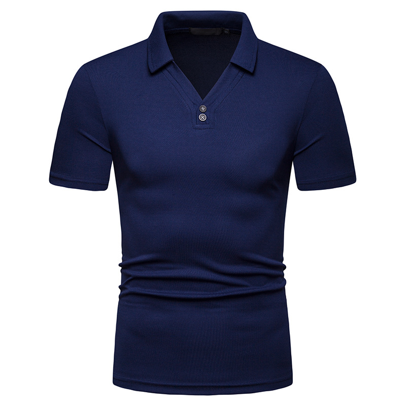 summer men's v-neck loose European short-sleeved POLOT shirt youth casual sports polo shirt: navy / S