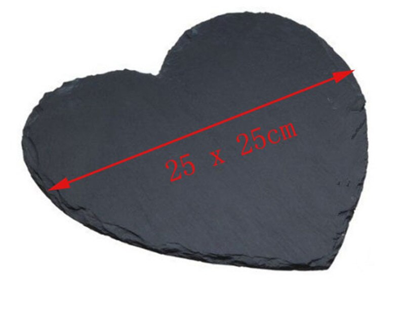 Populaire coeur forme naturel ardoise solide Steak assiette plateau à fromage assiette vaisselle Pizza Sushi plat Barbecue plateau os chine: 25x25cm