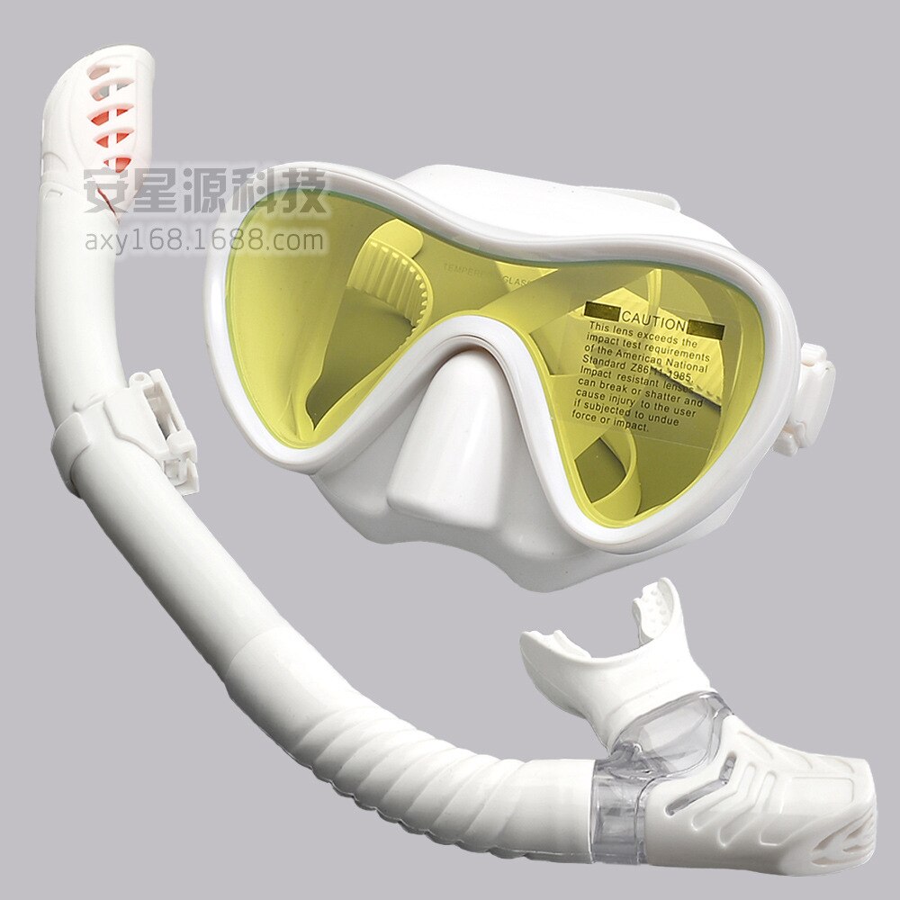 Underwater Anti-Fog Scuba Diving Goggles Mask Swimming Goggles Snorkling Diving Mask Adult Plating Breath Tube Set: Full White Yellow