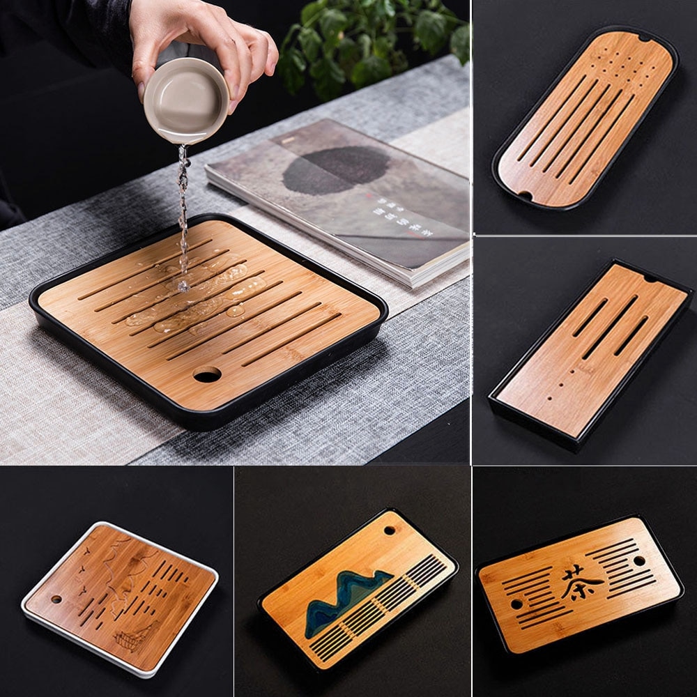 Chinese Style Bamboo Tea Trays Tea Serving Kung Fu Tea Trays Eco-Friendly Household Water Storage Trays Dry Bubble Table