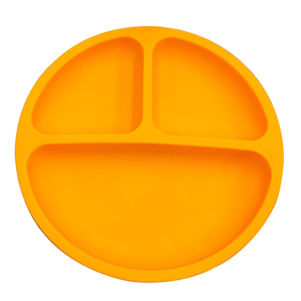Baby tallrik silikon delad tallrik 3 galler leende form delad matskålar mattallrikar servis för barn spädbarn: Orange
