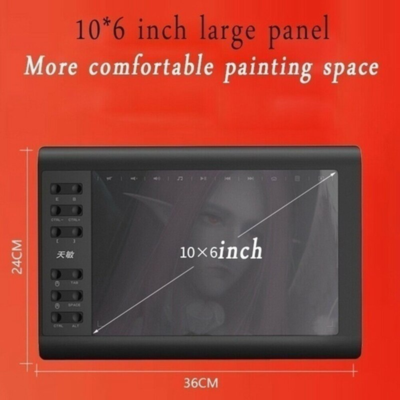 10*6'' HD Graphics Drawing Digital Tablet Monitor Pen Display 233 Point Quick Reading Pressure Sensing Universal