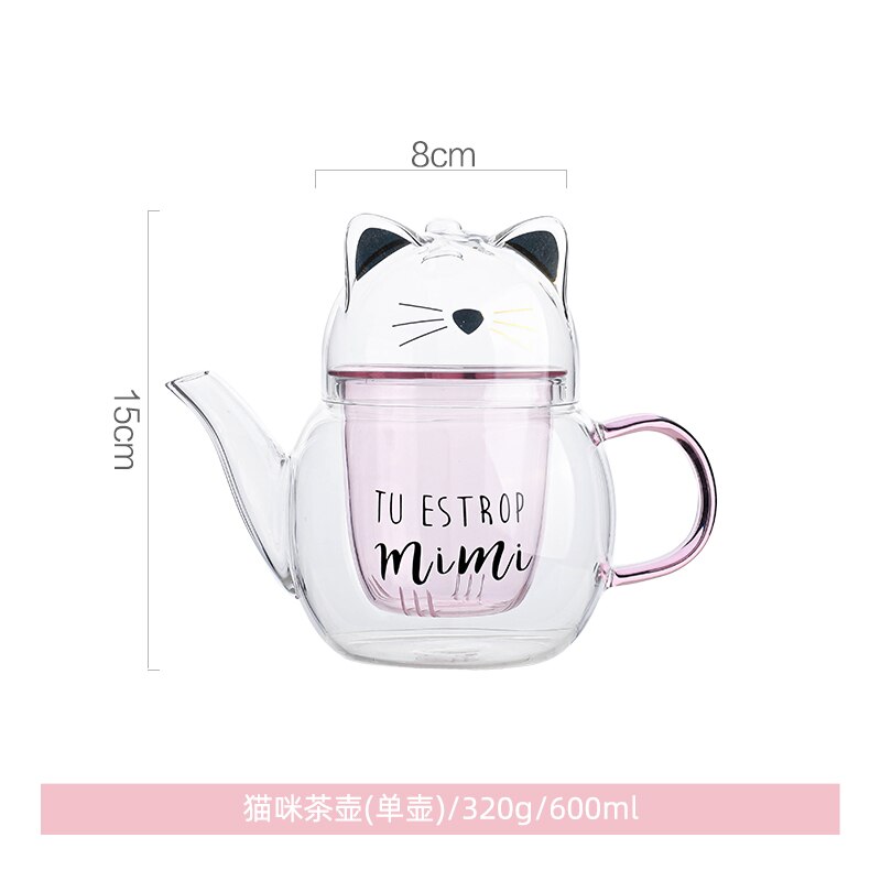 gatto teiera Tè bicchiere alta temperatura spessa bella fiore teiera filtro domestico impostato da tè brocca d'acqua in vetro resistente al calore: singolo pot