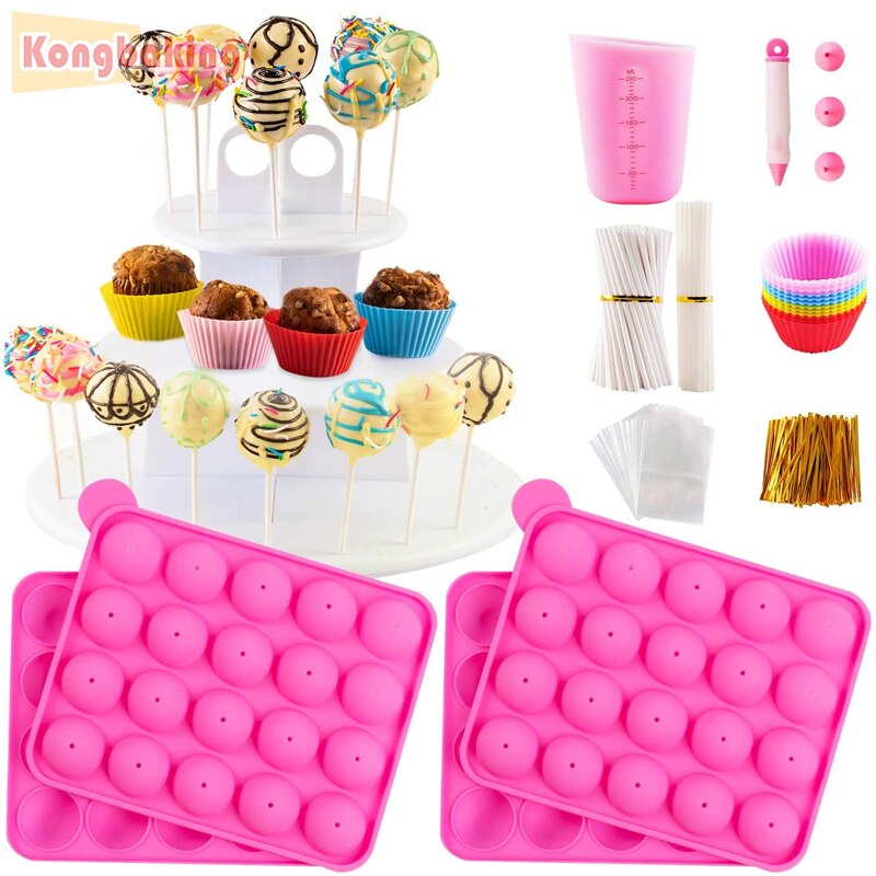 Lollipop Mold Cake Pop Maker Kit Silicone Mold Set Tier Cake Stand Chocolate Candy Melts Pot Silicone Cupcake Molds Bakeware Set: Set
