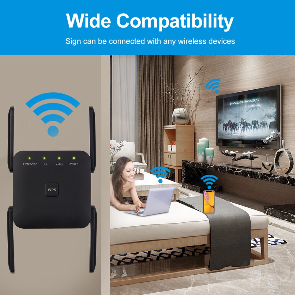 5G WiFi Repeater Wireless Wifi Extender 1200Mbps Wi-Fi Amplifier 300Mbps Long Range Wi fi Signal Booster 2.4Ghz Wifi Repiter