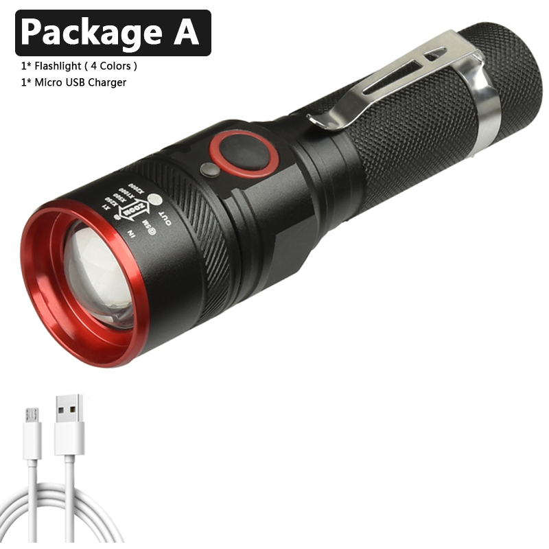 XM-L-linterna Led T6 recargable por USB, batería de 18650, 3000LM, de aluminio, resistente al agua, 3 modos, para ciclismo, Camping, Litwod: A / Azul