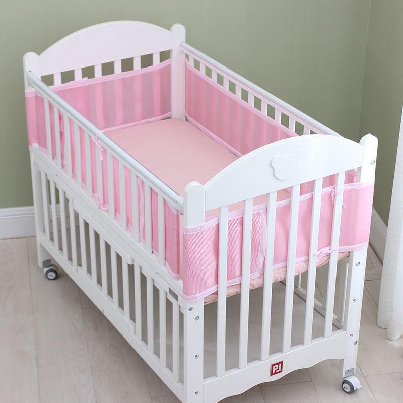 2Pcs/Set Baby Mesh Crib Bumper Breathable Summer Infant Bedding Bumpers Newborn Cot Sets Bed Around Protector: Pink