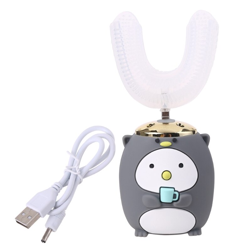 sprytny 360 stopni w kształcie litery U elektryczna szczoteczka robić zębów dla dzieci silikonowa automatyczna szczoteczka ultradźwiękowa kreskówka wzór dla dzieci: szary-C