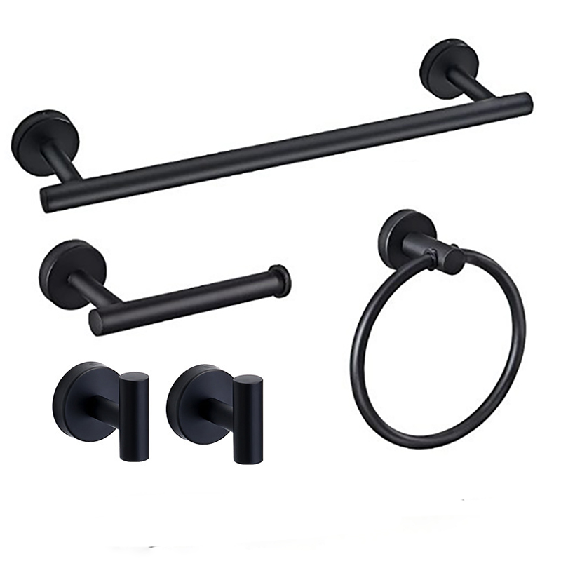 Zwarte badkamer hardware set accessoires roestvrijstalen handdoekenrek toiletrolhouder haak badkamer plank organisator set