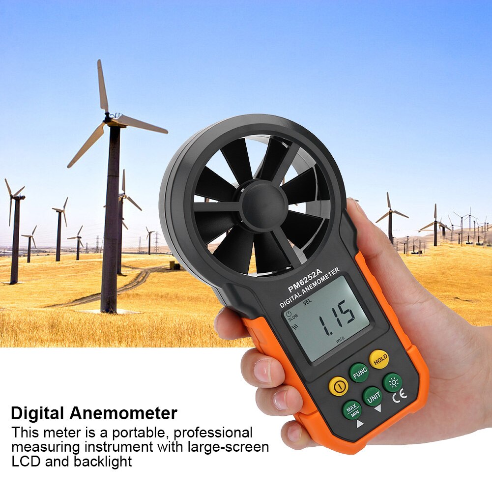 PM6252A Portable Handheld Anemometer Wind Speed Meter CFM Meter Wind Gauges Air Flow Thermometer With LCD Backlight