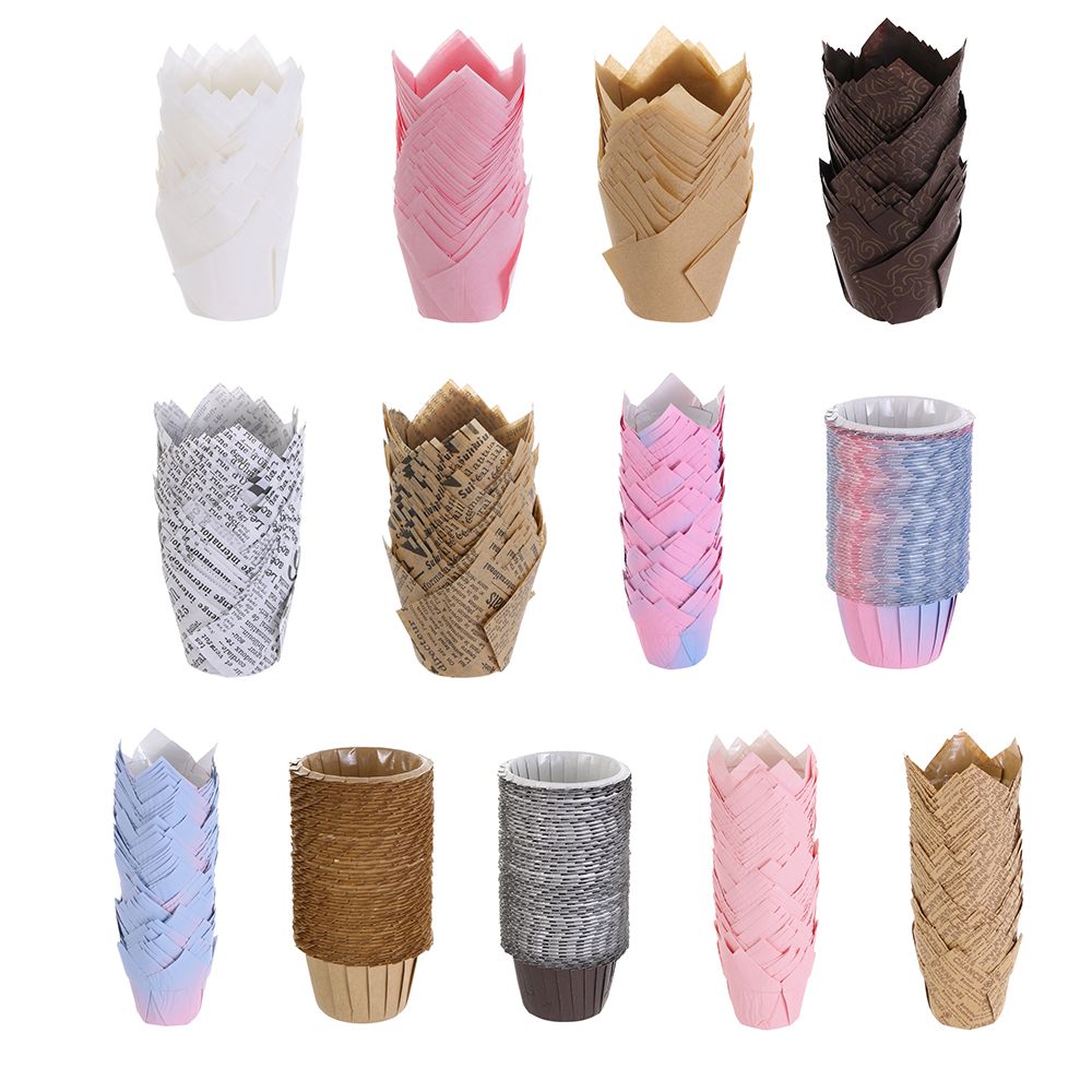50pcs Greaseproof Paper Tray Cupcake Liners Cupcake Paper Tulip Baking Cups Cake Muffin Cups Bakeware Pastry Tools