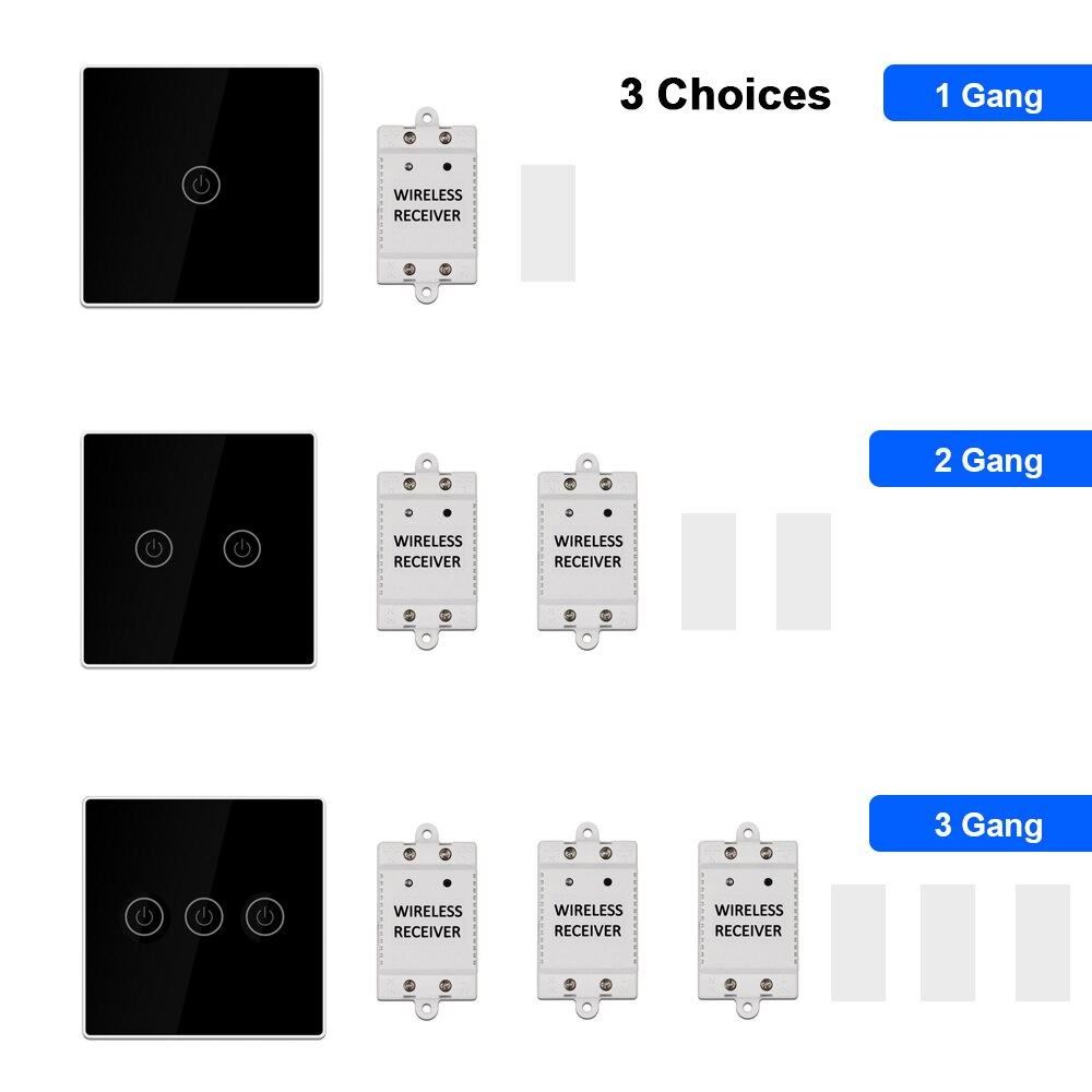 Wireless Smart Touch Switch Light Controller with 1/2/3 Receiver 30m Remote Control 1/2/3 Gang Lamp Wall Panel Button Receiver