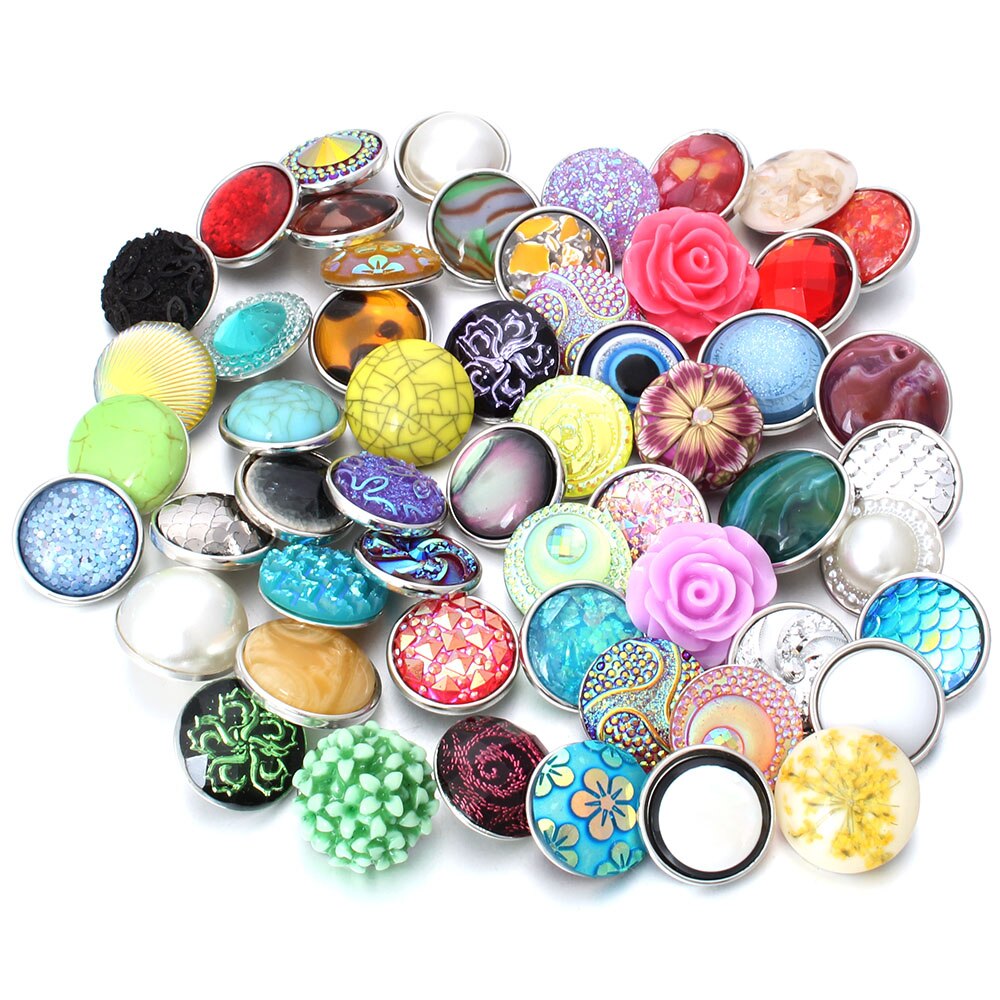 10 pz/lotto all'ingrosso Snap gioielli MIX metallo scatta strass fiore 18mm bottoni a pressione misura in pelle Snap braccialetto del braccialetto: resin