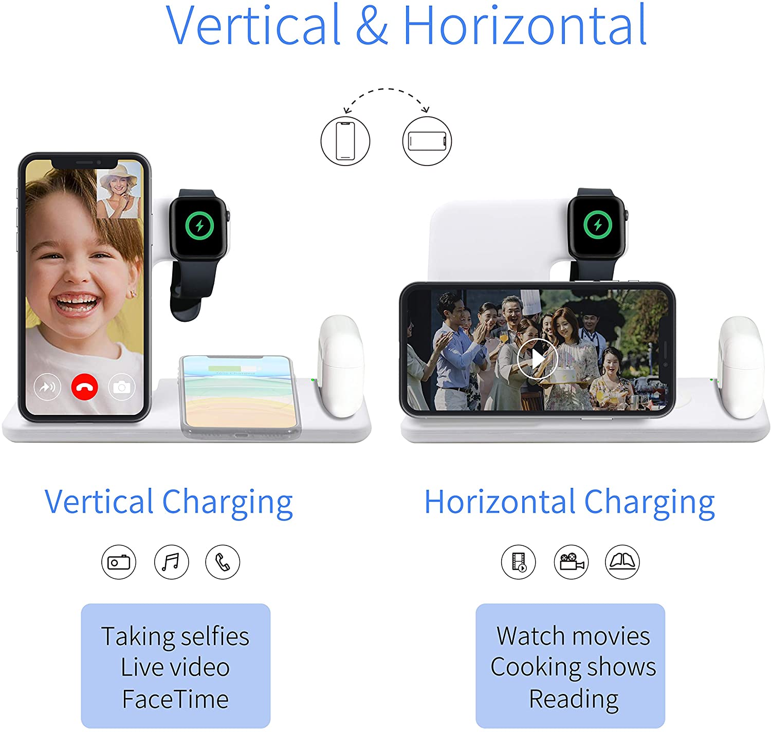 4 em 1 estação doca de carregamento sem fio para apple watch 5 4 3 iphone x xs xr 11 pro 8 airpods pro 15 w qi carregador rápido suporte