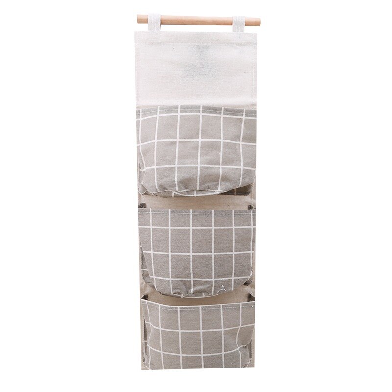 Canvas Printing Cotton Linen Hanging Storage Bag 5 Pockets Wall Mounted Wardrobe Hang Bag Wall Pouch Cosmetic Toys Organizer: 769536