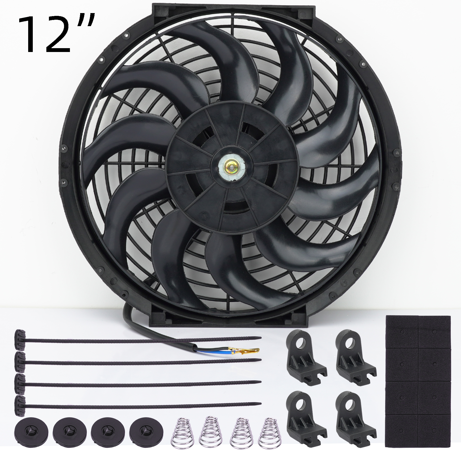 Car 12V Fan 80W Slim Electric Radiator Coolling Fans Push Pull Mount Installation Kit Cooling Systems Universal Automotive Fan: GRAY