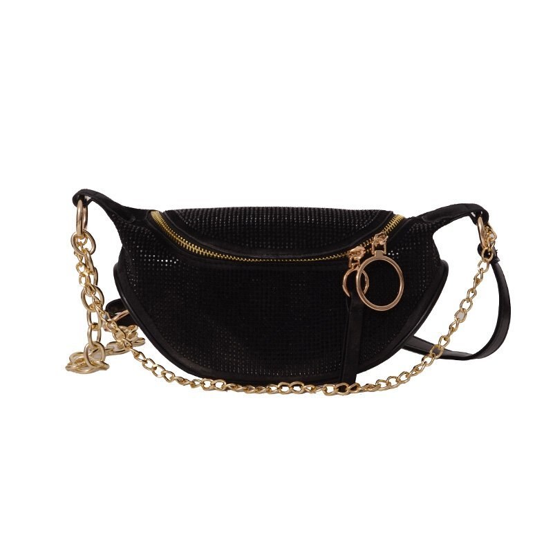 Crossbody tassen voor vrouwen, felgekleurde leren schoudertas met diamantjes, damesketting, casual borsttassen, damestassen, handtassen: Zwarte schoudertas