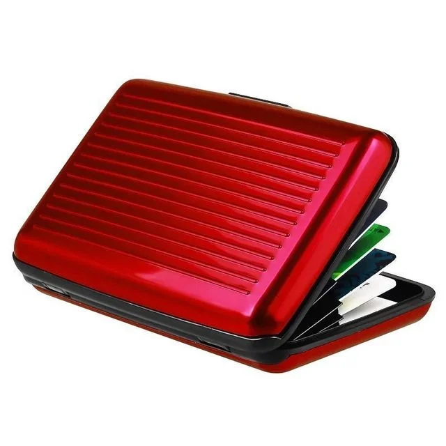 Suporte de cartão de alumínio para homens, bloqueio de carteira rígida, proteção sólida contra varredura anti-RFID de crédito, negócios, escritório, escola: Cinza claro