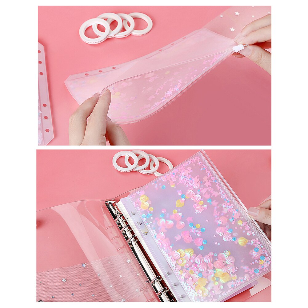 5Pcs Cute Folder Binder Pouch School Student Girls Sequins 6 Holes Refill Organiser for Binder Planner Diary Notebook File