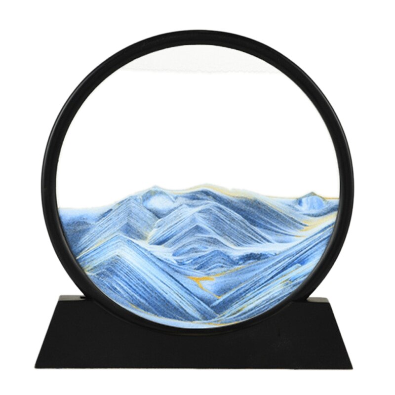 12 &quot;Bewegende Zand Kunst Foto Ronde Glazen 3D Diepzee Sandscape In Motion Display Vloeiende Zand Frame Ronde Glazen grit Foto Hourgl: blue