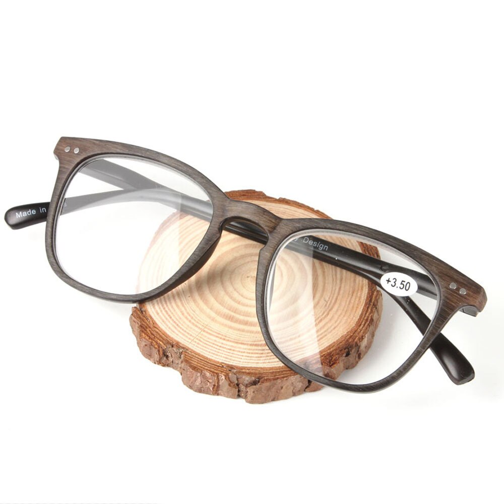 Noordse houten kleur oversized kunststof montuur hoogwaardige presbyopie brilmontuur veerleesbril met graad  +1.0 +1.5 +2.0