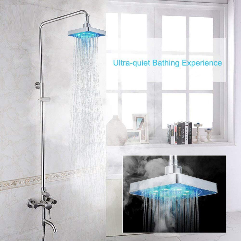 6 Inch 3 Colors Changing Water Temperature Sensor LED Shower Head Square Top Sprayer Bathroom Power Shower Head Ducha