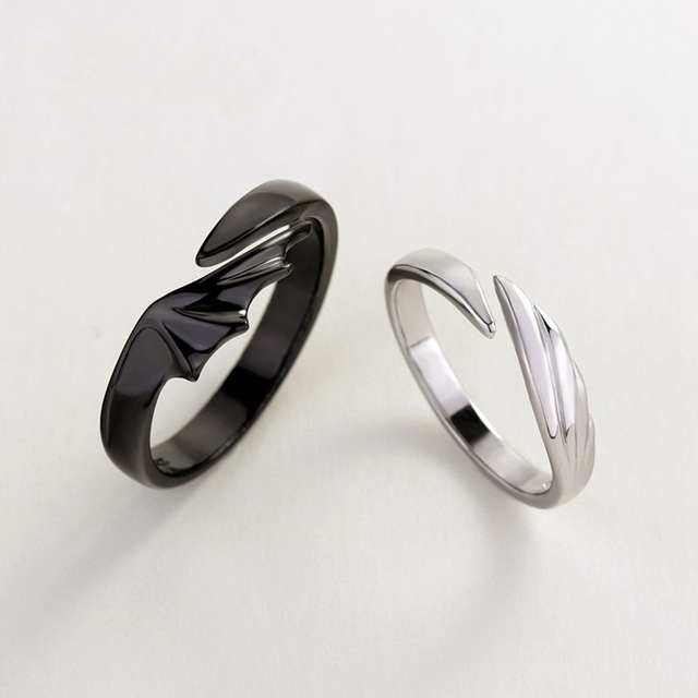 925 argent Sterling ange et diable Couple anneaux Original Texture romantique anneaux pour amoureux Festival bijoux