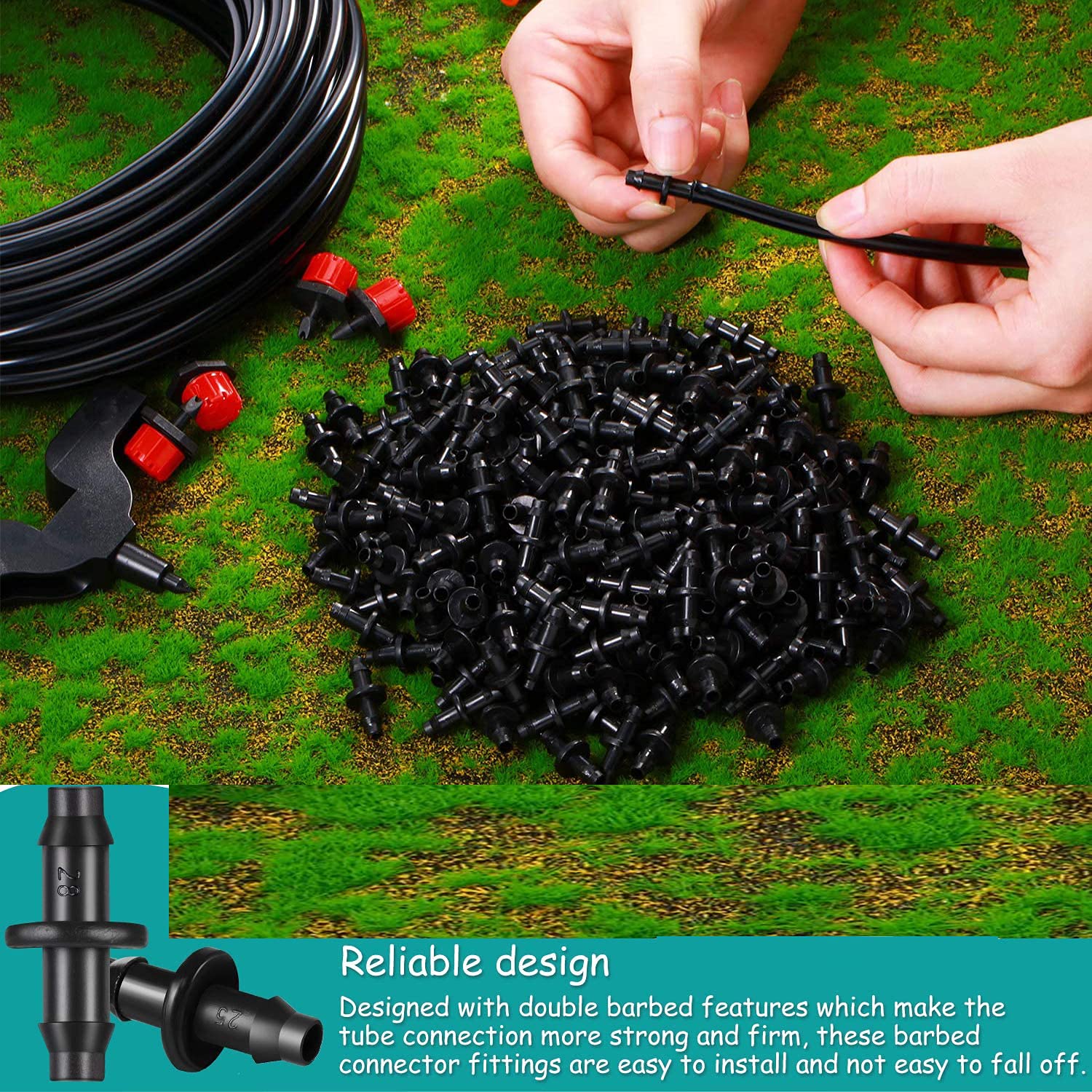 50pcs Barbed Connectors Irrigation Fittings Drip Irrigation Barbed Connectors 4/7mm Tubing Fittings for Flower Pot Garden Lawn