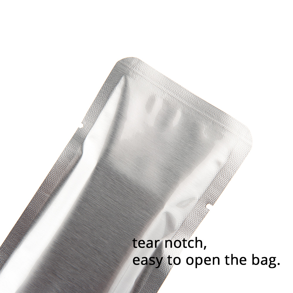 100 stuks hitteverzegelbare, glanzende zilveren aluminiumfolie zakjes, waterdicht, open bovenkant, platte zakjes voor koffie en suiker.