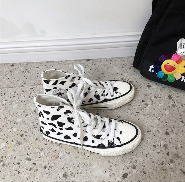 Zapatillas de lona con estampado de dibujos animados para mujer, zapatos planos vulcanizados informales a la , zapatillas de plataforma altas, alpargatas: high top / 9