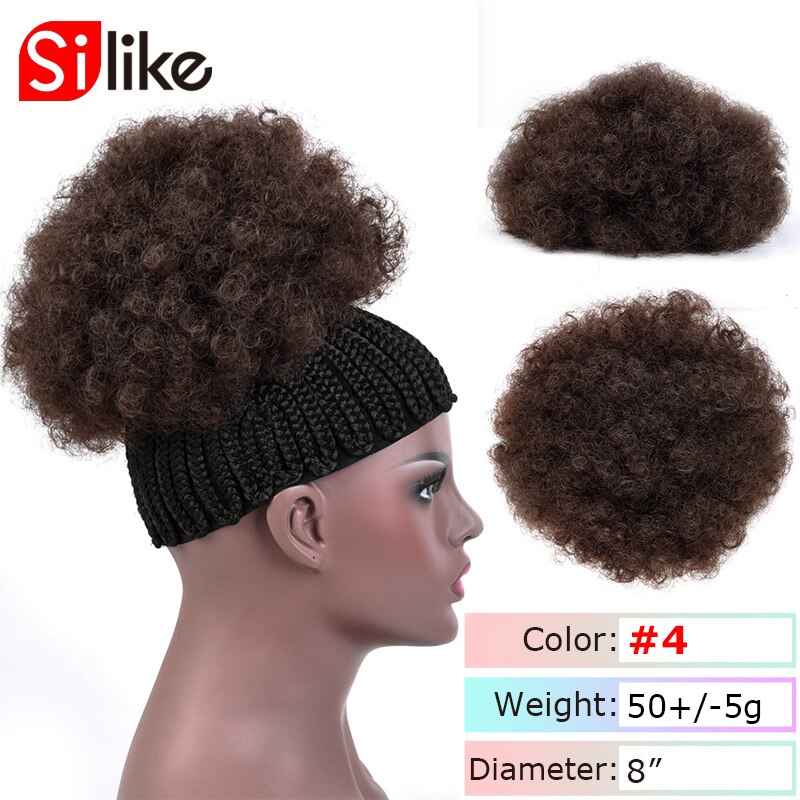 Silike syntetisk kort afro puf hår knold høj temperatur snøre hestehale klip i hår forlængelse kinky puf hår knold