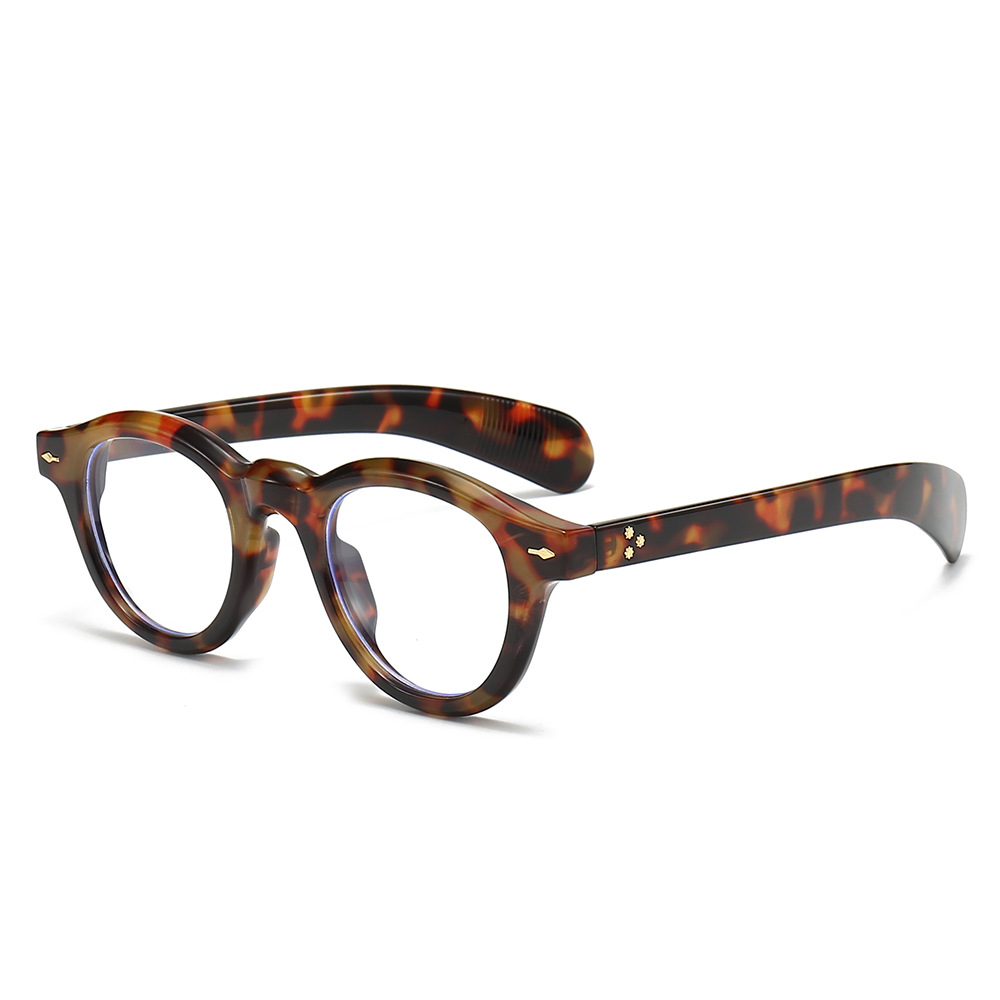 JNPCXI Anti-Blu-Ray Runde Frauen Gläser Rahmen Retro Sonnenbrille Nieten Dekoration Optische Männer Orange Brillen Rahmen