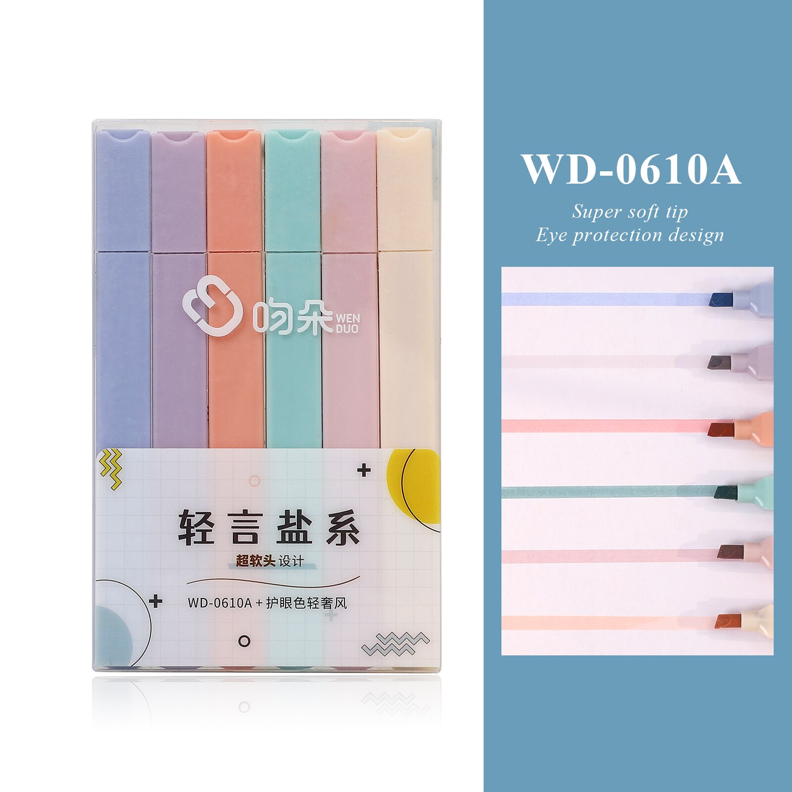 Resaltadores de punta suave Multicolor, marcador de diario Kawaii Simple, pintura linda, pluma fluorescente, papelería, 6 unids/set por juego: WD-0610A