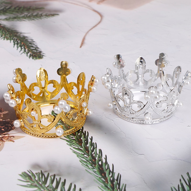 1Pcs Taart Decoreren Leveringen Metalen Kleine Tiara Crystal Pearl Crown Cake Toppers Bruiloft Verjaardag Taart Decoratie Ornamenten