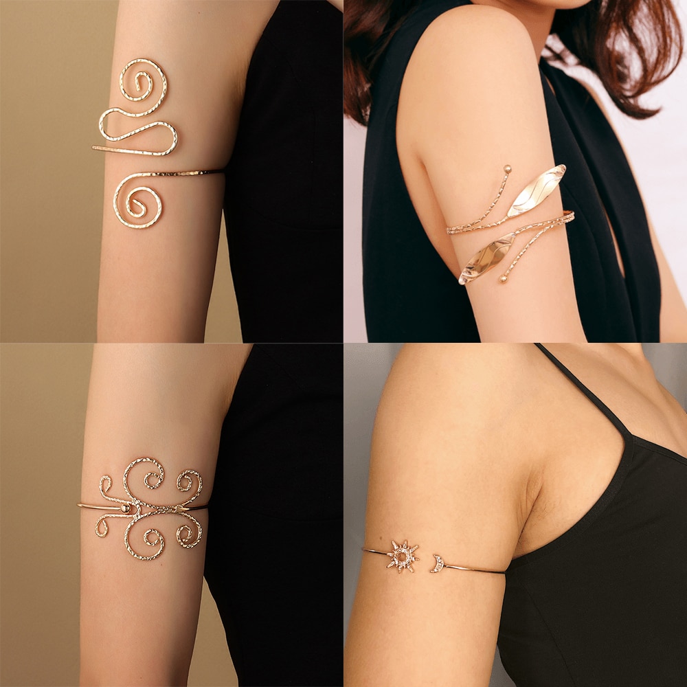 Bohemian Butterfly Leaf Charm Upper Bracelet Arm Chain Metal Hollow Out Geometric Pattern Retro Arm Cuff Bangle Body Bracelets