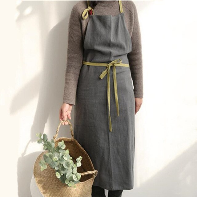 INS Japanese Linen Cotton Lace-up Apron Dress Art Men And Women Work Apron 100*100cm Sleeveless Apron Home