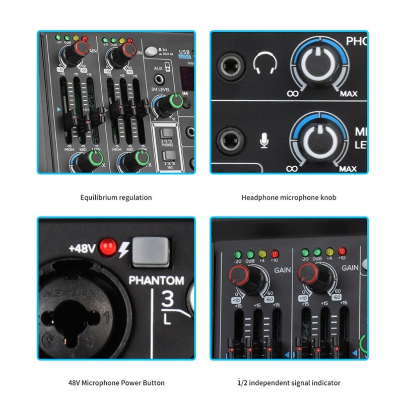 Mini Mixer Digital Portable Sound Mixing Console with Sound Card &amp; Bluetooth Function