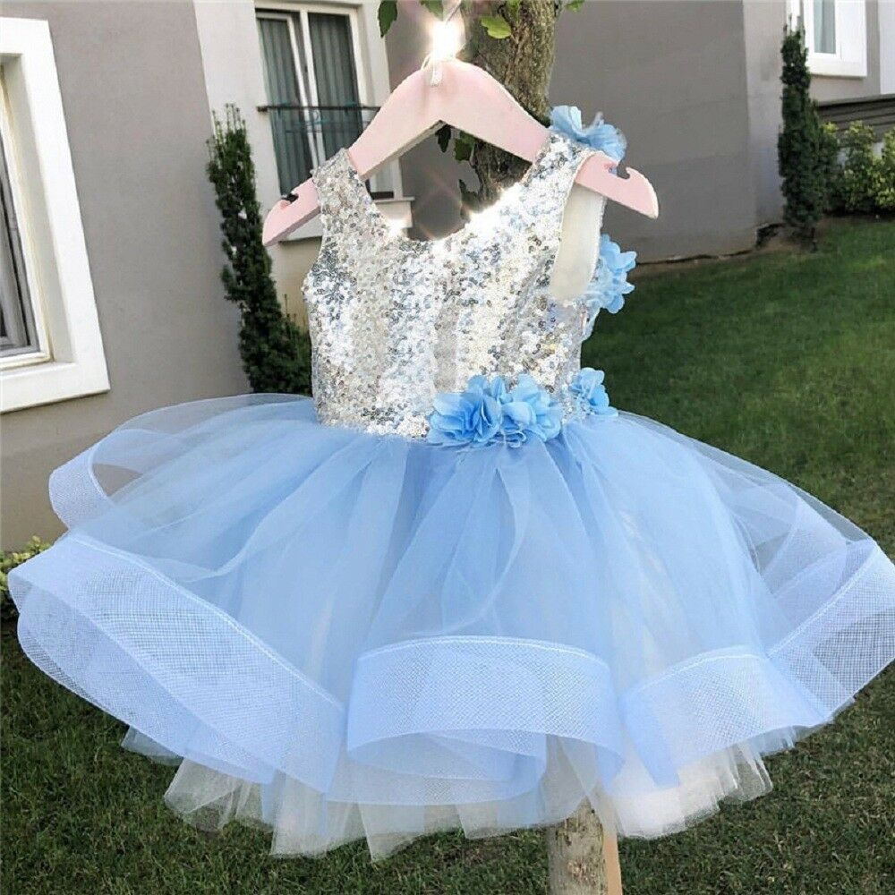 Vestido de princesa para niñas de 2 a 7 años, ropa de encaje con lentejuelas, retales, flores 3D, , sin mangas, en capas