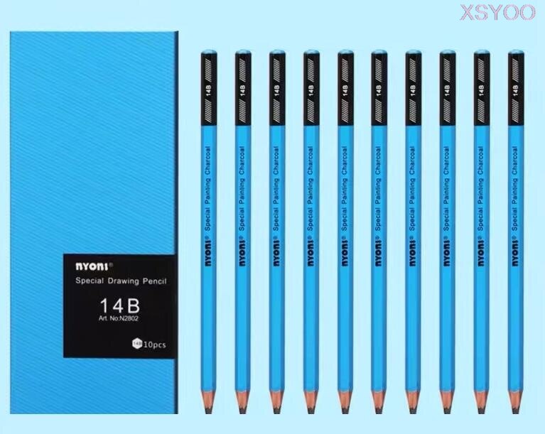 NYONI 10/12Pcs 14B Pencil Set Dedicate Charcoal Pencil Soft Medium Hard Painting Pencils Sketch Pencil Art Supplies Staionery: 10pcs 14B pencil