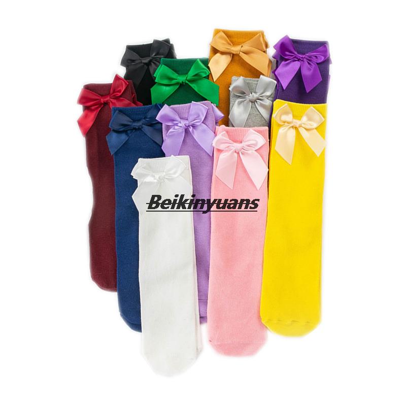 Scaldamuscoli per bambini colore puro bowknot calza per bambini fiocco calze dritte heelless ragazza Legwarm
