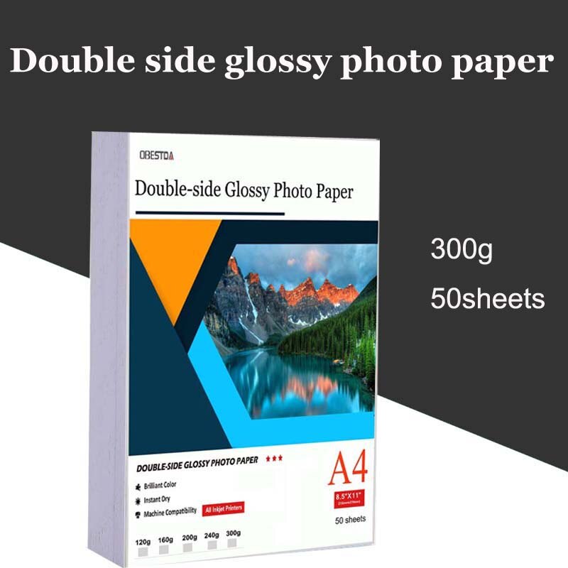 50 A4 Sheets double sided High Glossy Photo gloss For Inkjet Printer Photo white card Paper Coated paper: 300g