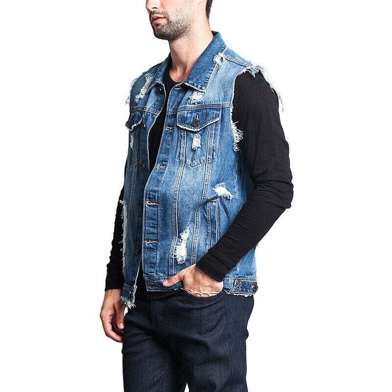AnyuA Uomo Giacca Denim, Jeans Panciotto, Senza Maniche, della Maglia Gilet Blu S